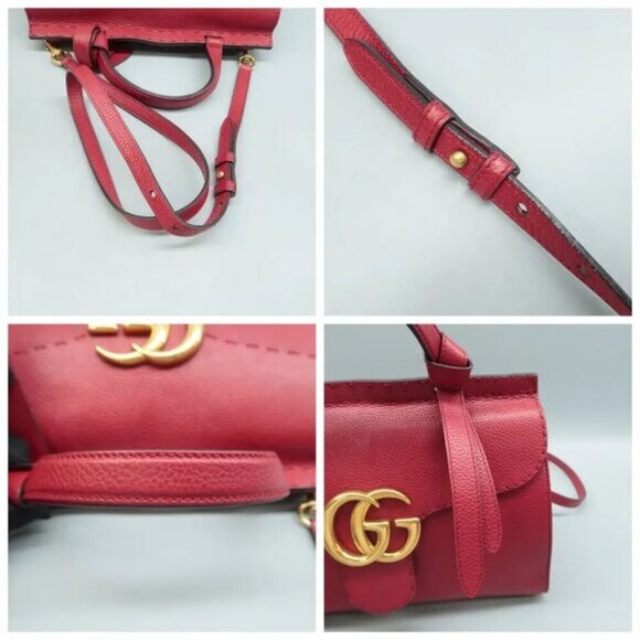 100% Authentic GUCCI GG Marmont Red Leather Satchel - Picture 8 of 12